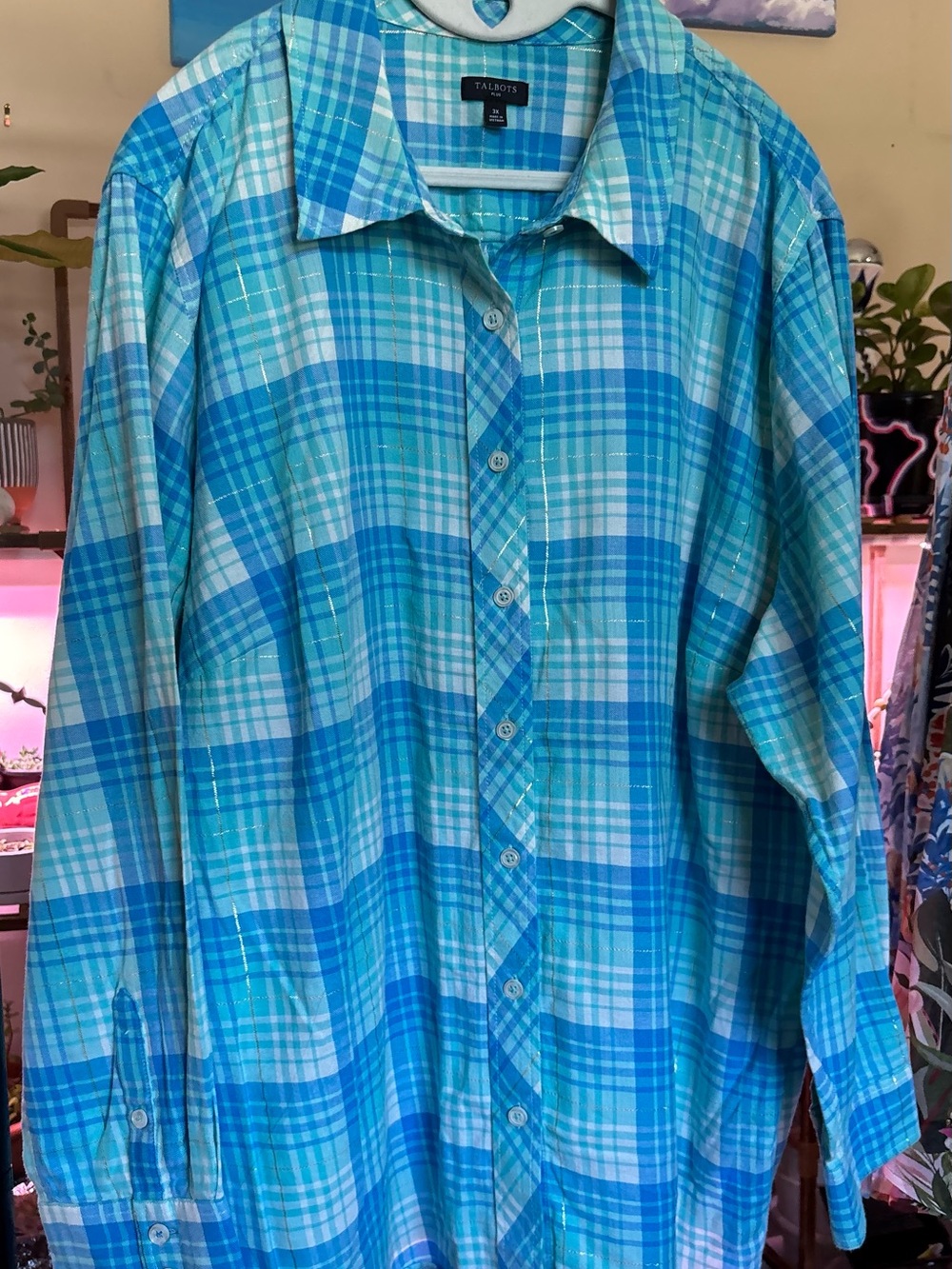 Talbots Blue and Turquoise Plaid Button-Down Shirt